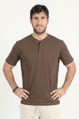 Polo de Bambu Pima Henley manga corta hombre safari brown