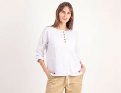 Blusa de Algodón Fátima manga tres cuartos mujer blanco