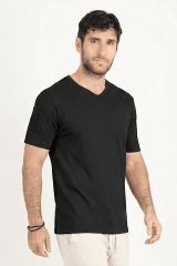 Polo de Bambu Pima cuello V manga corta hombre black
