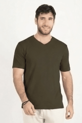 Polo de Bambu Pima cuello V manga corta hombre dark moss