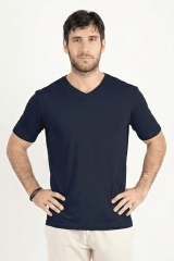 Polo de Bambu Pima cuello V manga corta hombre pacific blue