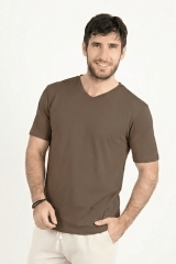 Polo de Bambu Pima cuello V manga corta hombre safari brown