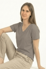 Polo de Bambu Pima cuello V manga corta mujer gris