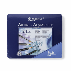 CAJA METALICA 24 LAPICES DE COLORES ACUARELABLES + PINCEL GIORGIONE