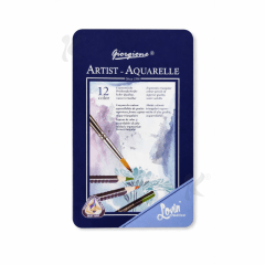 CAJA METALICA 12 LAPICES DE COLORES ACUARELABLES + PINCEL GIORGIONE