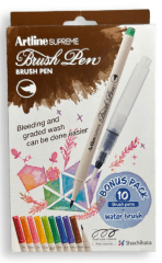 SET 10 PEN BRUSH + PINCEL DE AGUA ARTLINE
