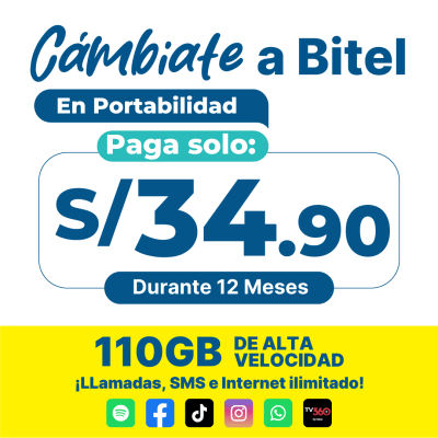 Plan ilimitado S/ 69.90 - Portabilidad Numérica1