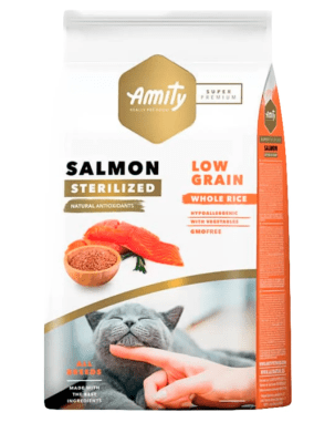 Amity Low Grain Gato Esterilizado Salmon 7 Kg.