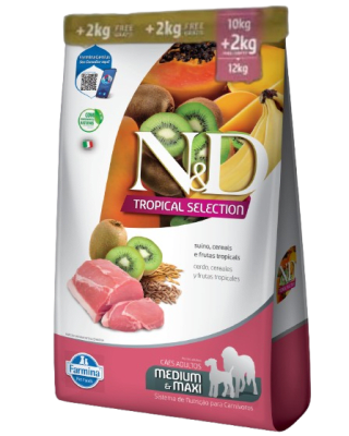 N&D Tropical Cerdo Perro Adulto Raza Mediana y Maxi 12Kg (lleva 12kg y paga 10kg)2