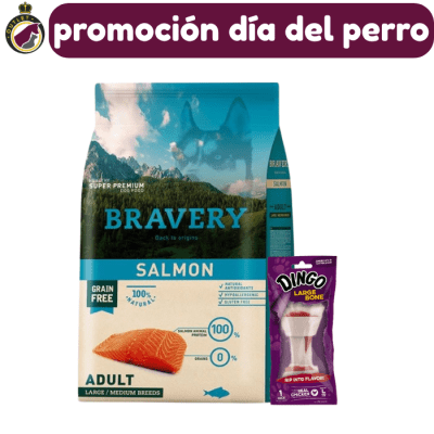 Bravery Adulto M-L Salmon 12Kg + Dingo Large Bone 90grs. de regalo1