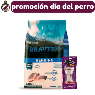 Bravery Adulto M-L Herring 12Kg + Dingo Large Bone 90g.1