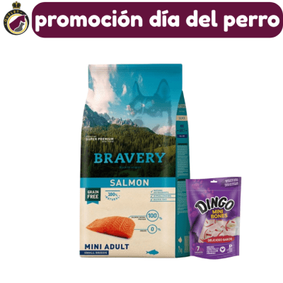 Bravery Mini Adulto Salmon 7Kg + Dingo mini Bones 70g. de regalo1