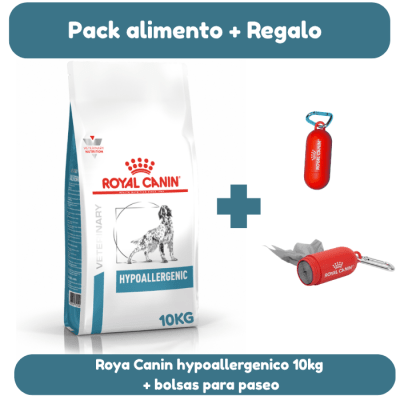 Royal Canin Hypoallergenic 10 kg + dispensador de bolsas de paseo1