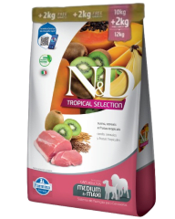N&D Tropical Cerdo Perro Adulto Raza Mediana y Maxi 12Kg (lleva 12kg y paga 10kg)