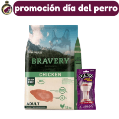 Bravery Adulto M-L Chicken 12Kg + Dingo Large Bone 90g. de regalo