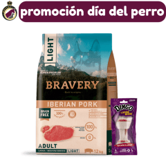 Bravery Adulto M-L Light Iberian Pork 12Kg + Dingo Large Bone 90g.