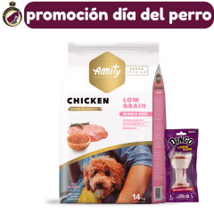 Amity Low Grain Chicken 14Kg + Dingo Medium Bone 65g de regalo