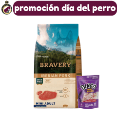 Bravery Mini Adulto Iberian Pork 7Kg + Dingo Mini Bones 70g de regalo