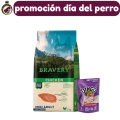 Bravery Mini Adulto Chicken 7Kg + Dingo mini Bones 70g. de regalo