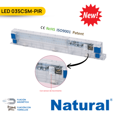 LÁMPARA LED PARA TABLERO 4W, 48-265VAC/DC. LED 035-CSM-PIR CON SENSOR DE MOVIMIENTO (Fijacion magnetica + fijacion de tornillo + conector); NATURAL1