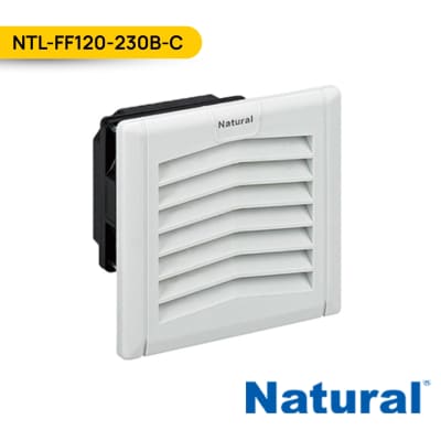 VENTILADOR C/ REJILLA Y FILTRO PARA TABLERO 120x120MM 230VAC, NTL-FF120-230B-C; NATURAL1