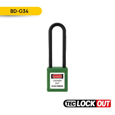 CANDADO DE SEGURIDAD AISLADO 76MM, COLOR VERDE, BD-G34; TEC LOCKOUT1