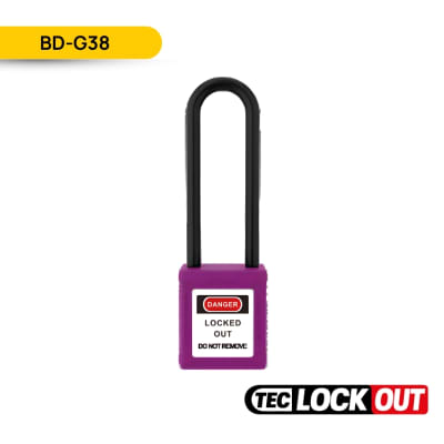 CANDADO DE SEGURIDAD AISLADO 76MM, COLOR MORADO, BD-G38; TEC LOCKOUT1