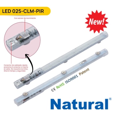 LÁMPARA LED PARA TABLERO 8W, 56-265VAC/DC. LED 025-CLM-PIR CON FIJACIÓN MAGNÉTICA Y SENSOR DE MOVIMIENTO; NATURAL1