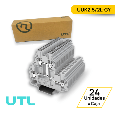 BORNERA DE PASO DOBLE PISO CON PUENTE CENTRAL FIJO UUK2.5/2L-GY - 24 UNIDADES1