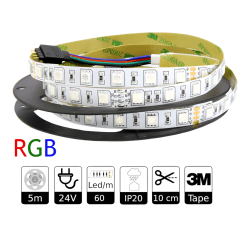 Cinta 24V 5050 3X4W/m IP20 60Led/m RGB 5mt