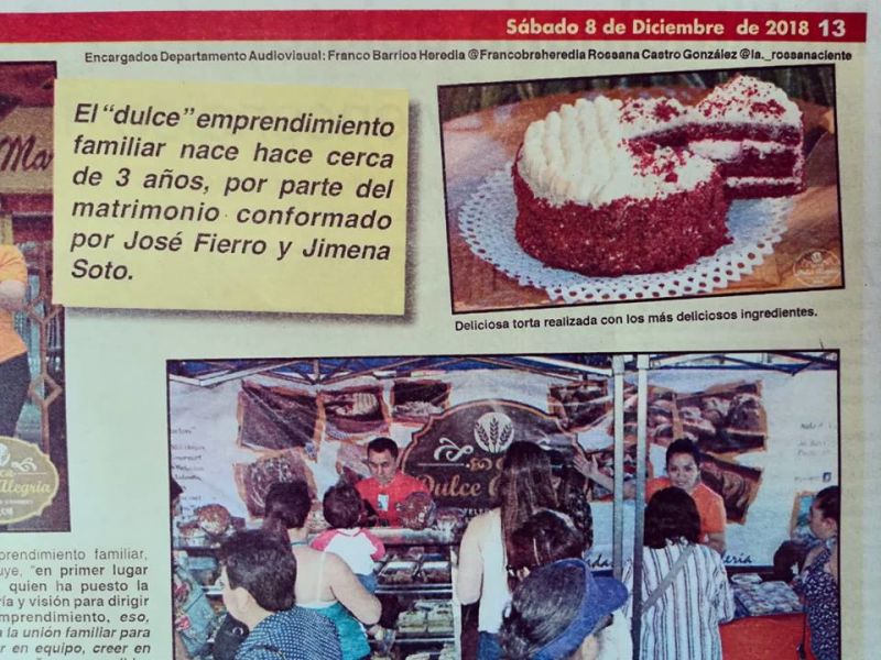 - Dulce Alegría en la plana principal del Diario Puente Alto