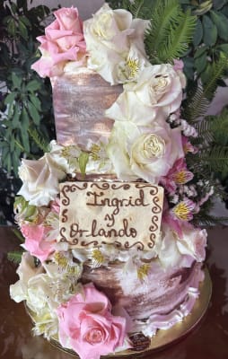 Torta Novios Temática Marmoleado & Rosas Naturales