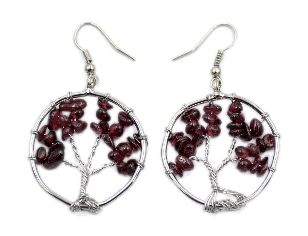 Aros Alambre Árbol de la Vida Granate (Par) Mundo del Joyero