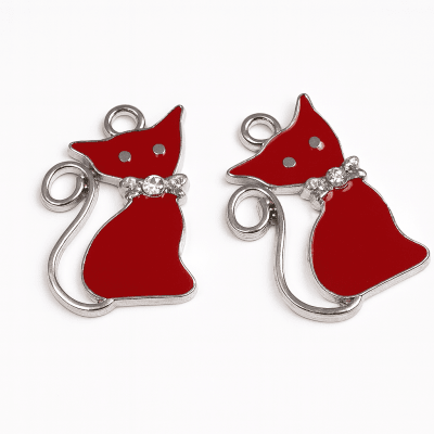 Colgante Metal Esmaltado Gato Color Rojo (Unidad)