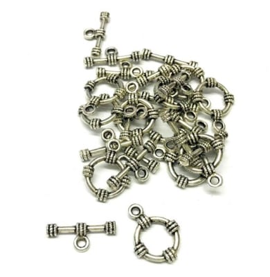 Broche Timón Barra Envejecido Plateado 15mm (10 Unidades)