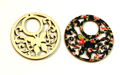 Base Aro Madera y Tela Redondo Negro 45mm (Par)