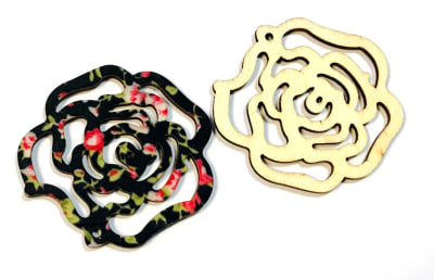 Base Aro Madera y Tela Flor Negra 45mm (Par)