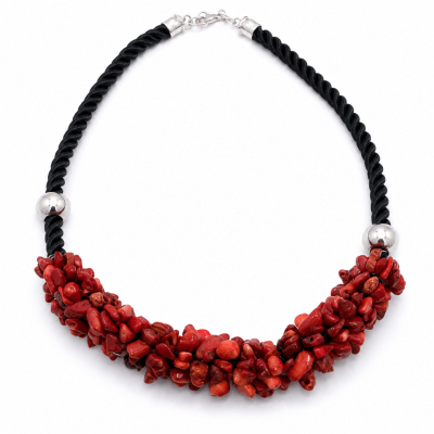 Collar Cordón y Coral Rojo Broche (Tira)1