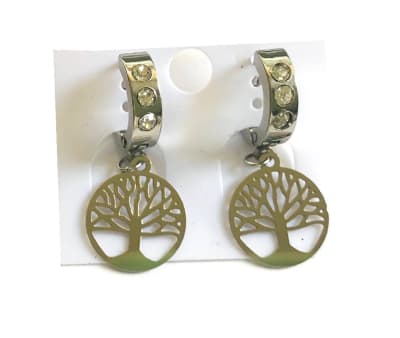 Aros Colgantes Acero Quirúrgico Árbol de la Vida 14mm Nº45 (Par)