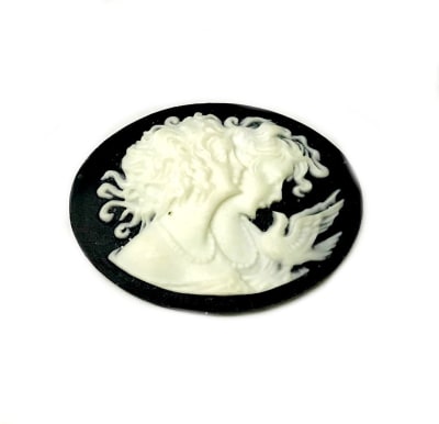 Camafeo Acrílico Dos Mujeres Blanco Negro 40x30mm (Un)