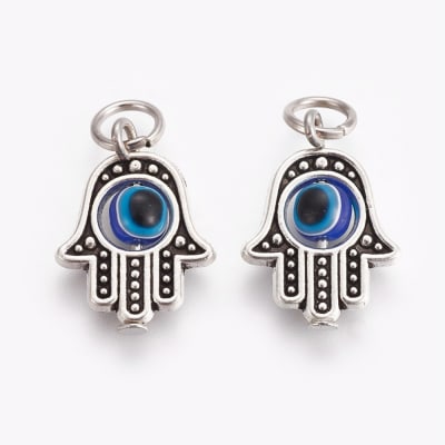 Colgante Mano Fátima Ojo Turco Azúl 17.5x5mm (Unidad)