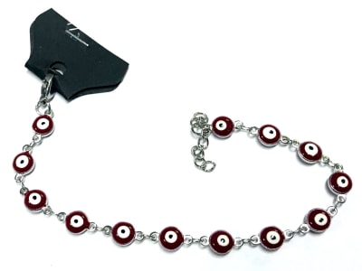 Púlsera Acero Quirúrgico Ojo Turco Rojo Plateado Nº98 (Un)1
