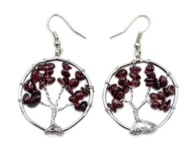 Aros Alambre Árbol de la Vida Granate (Par)