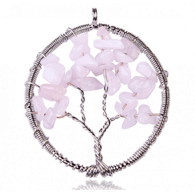 Colgante Alambre Árbol de la Vida Cuarzo Rosa (Un)