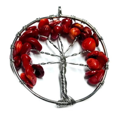 Colgante Alambre Árbol de la Vida Coral Rojo (Un)1