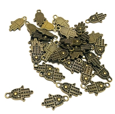Colgante Envejecido Verde Mano Fátima 21mm (10 Unidades)