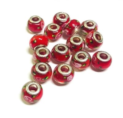 Pandora Vidrio Rojo Flor 14mm (10 Unidades)