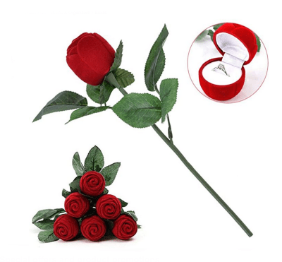 Estuche Anillo Rosa Roja Tallo (Unidad)