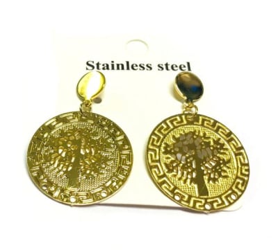 Aros Acero Quirúrgico Dorado Árbol De La Vida Nº112 (Par)1