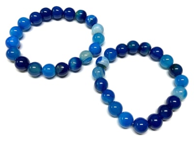 Pulsera Agata Azúl Banded Elasticada 10mm (Unidad)